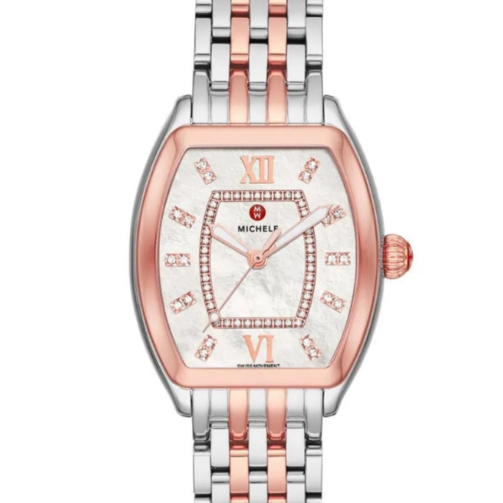 Michele ~ RELEVE MOP Diamond Dial Rose Gold/Two-Tone Stainless-Steel Watch
